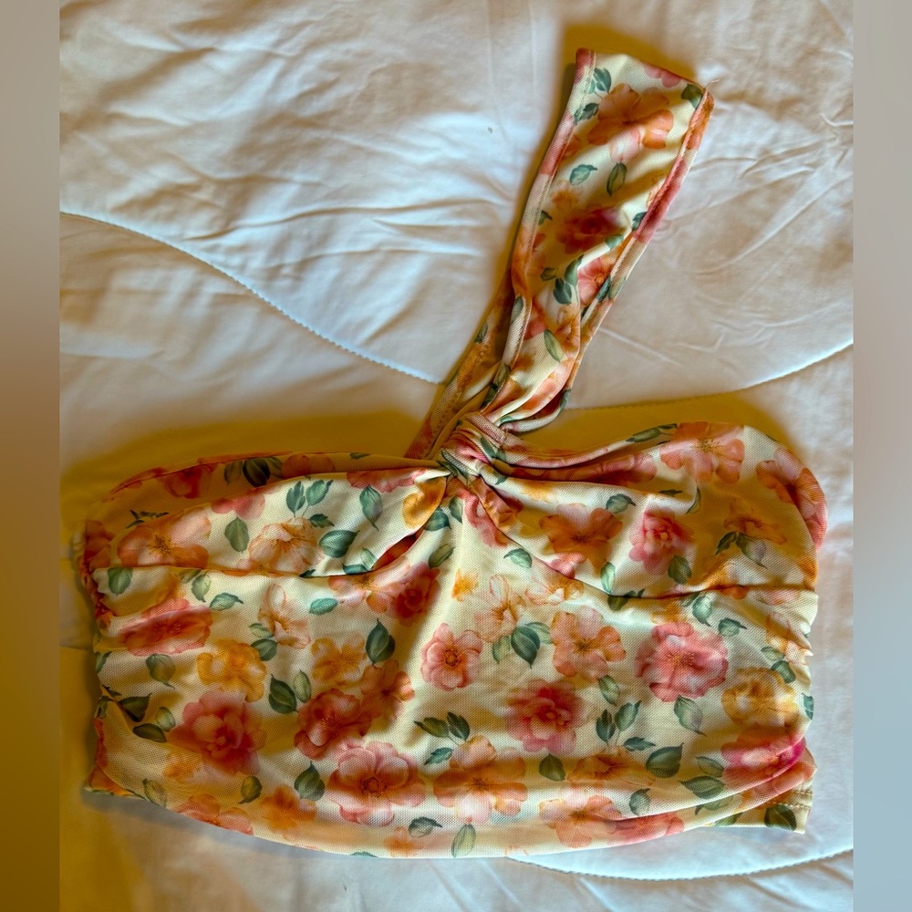 Asymmetrical Floral Crop Top